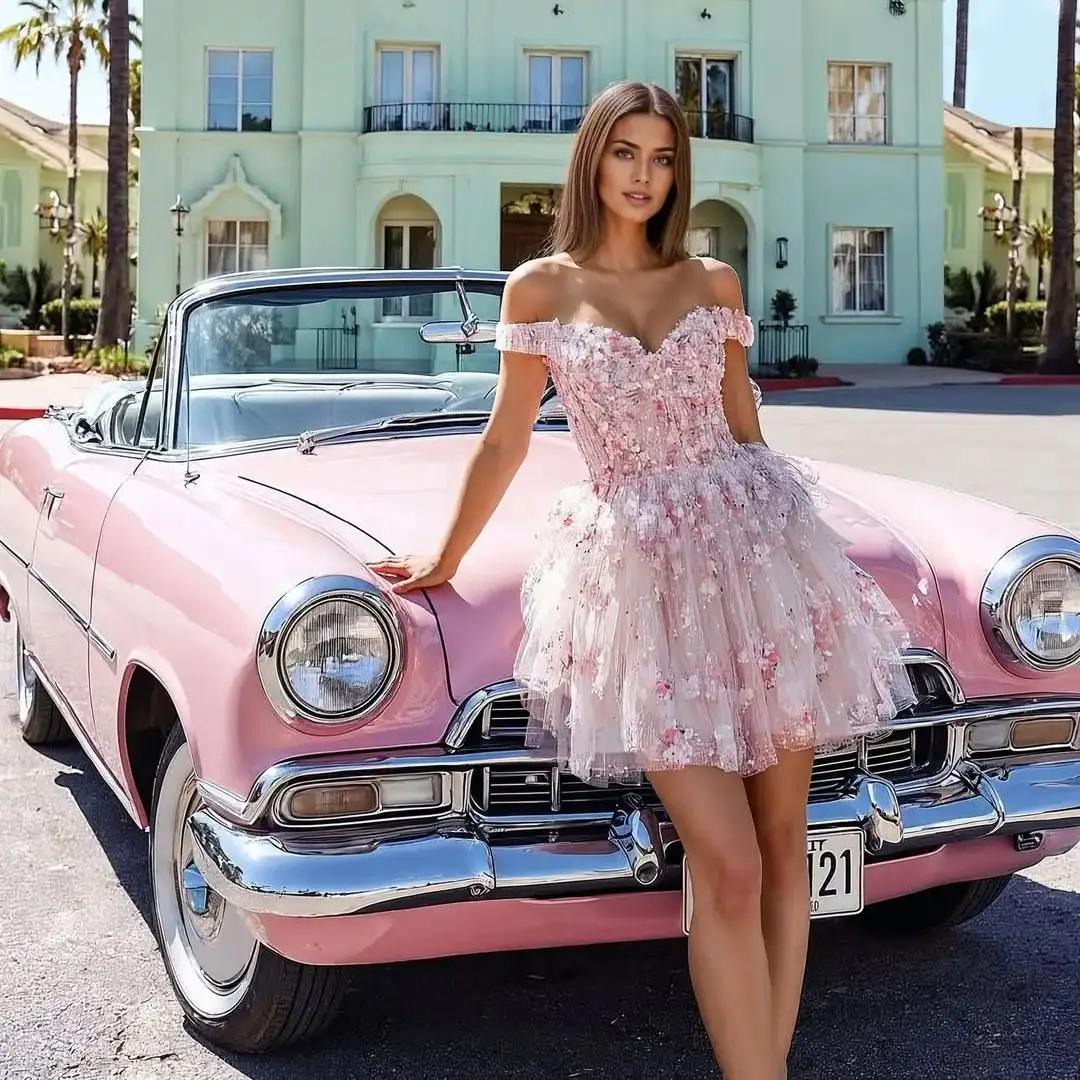 

Ofherown Sequins Beaded Appliques Cocktail Dress Sweetheart Neck Off Shoulder Mini Evening Dresses Above Knee Robe De Soiree