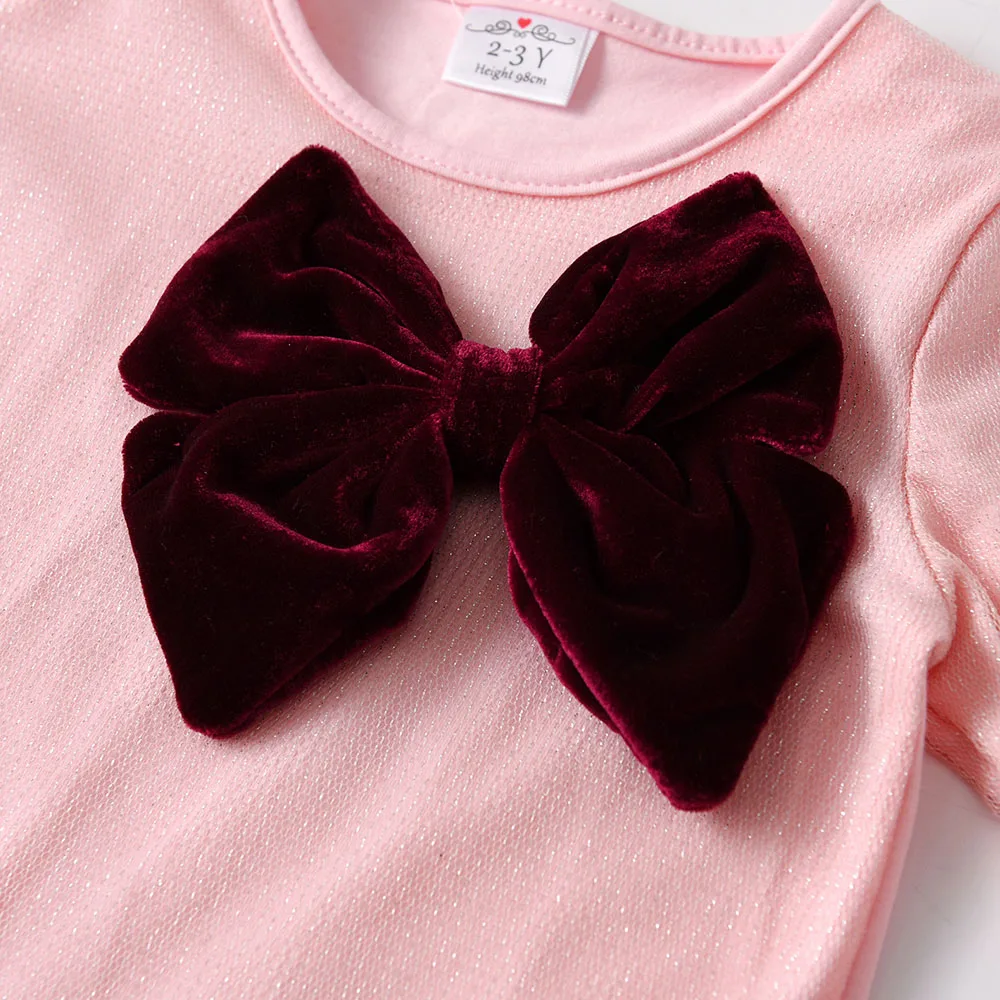 DXTON New Princess Girls Dresses With Bow Autumn Cotton Spring Toddlers Clothes Long Sleeve Children's Costume Kids Casual Dress