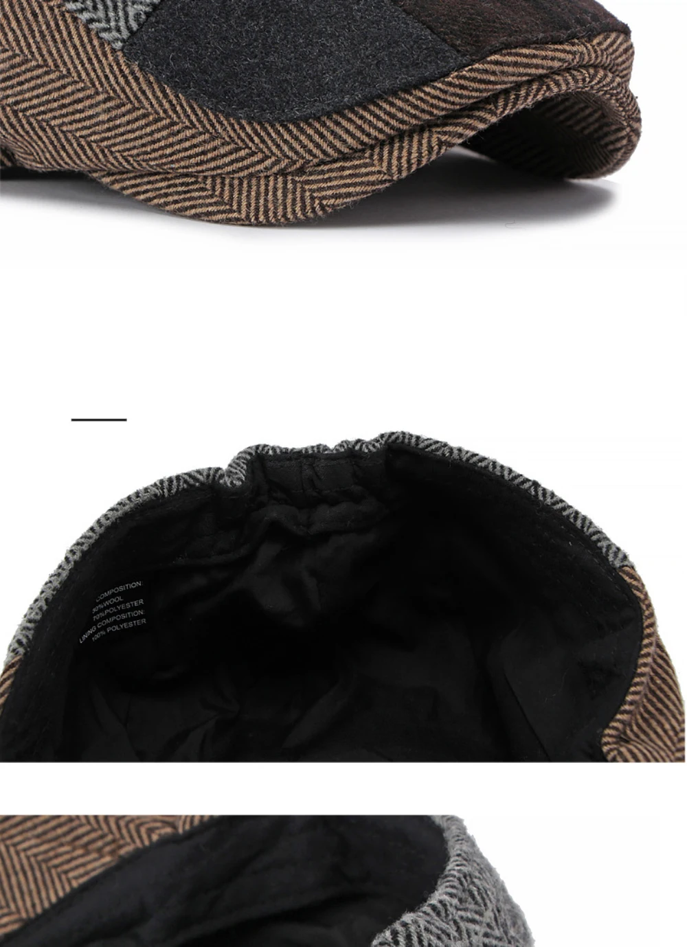 HT5157 Herren- und Damen-Baskenmütze, Retro-Patchwork-Künstlermütze, karierte Ivy-Flatcap, 2026 neue Herbst-Winter-Wollmütze – Detail 4