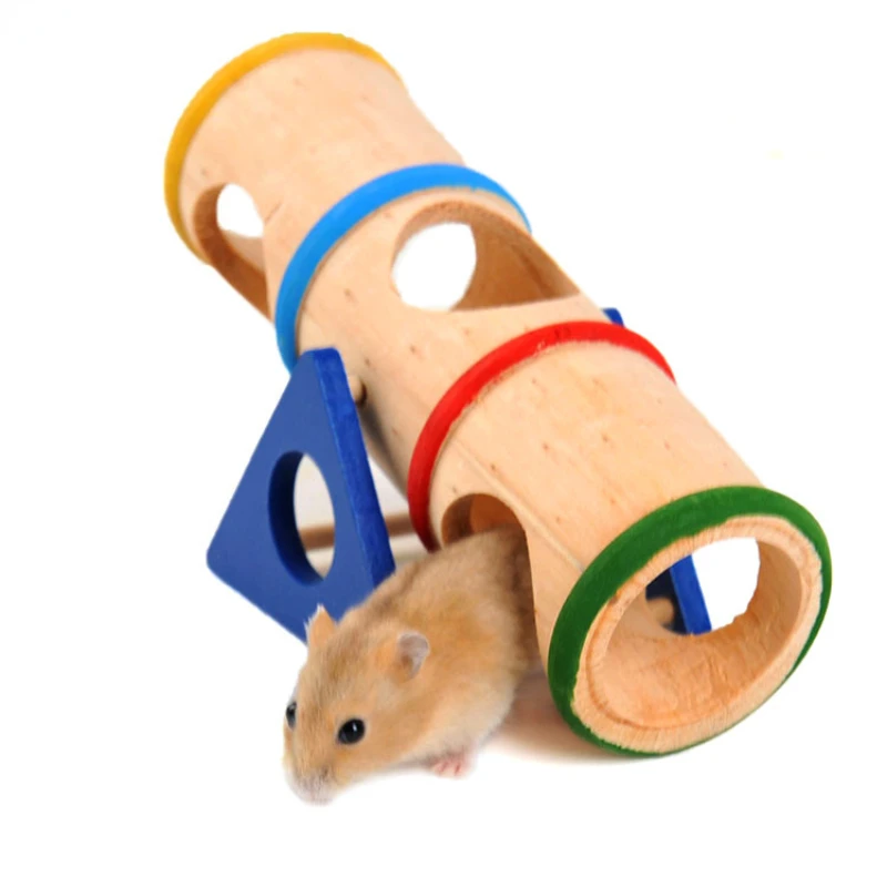 Wooden Hamster Mouse Tunnel Tube Toy Hamster Cage Toy Seesaw Pet Wooden Home Small Animal Rat Mice House Play Swing Rat Toys