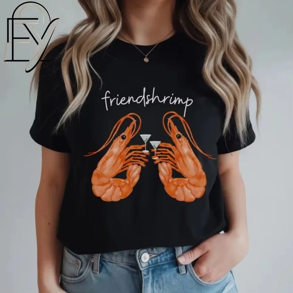 Funny Lobster Short Sleeved Shirt Women's Black and White Round Neck Short Sleeved Shirt Ladies' Loose Comfortable Home Clothes