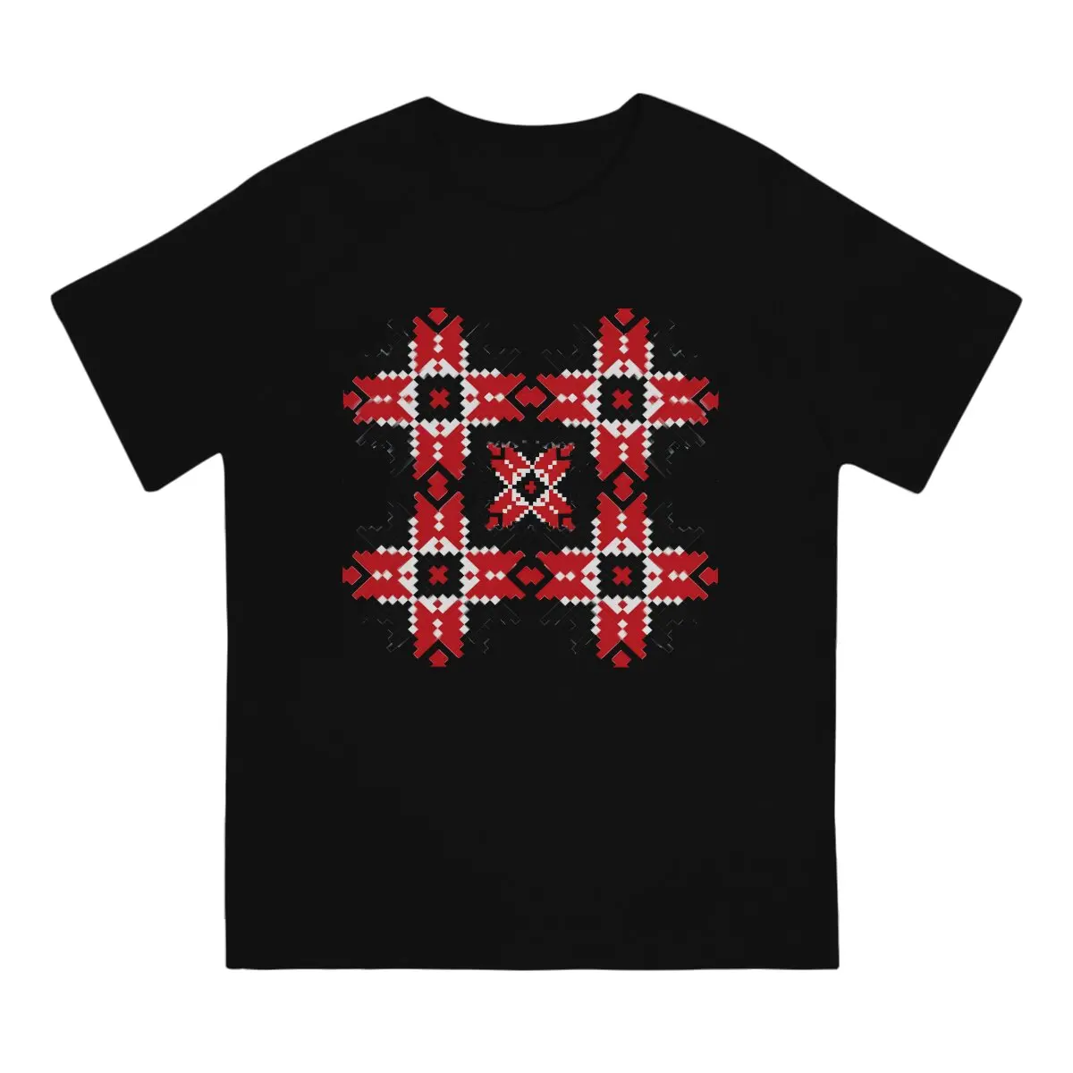 Traditional Romanian Motif Round Collar TShirt Ukrainian Vyshyvanka Ornament Fabric Original T Shirt Men Clothes New Design