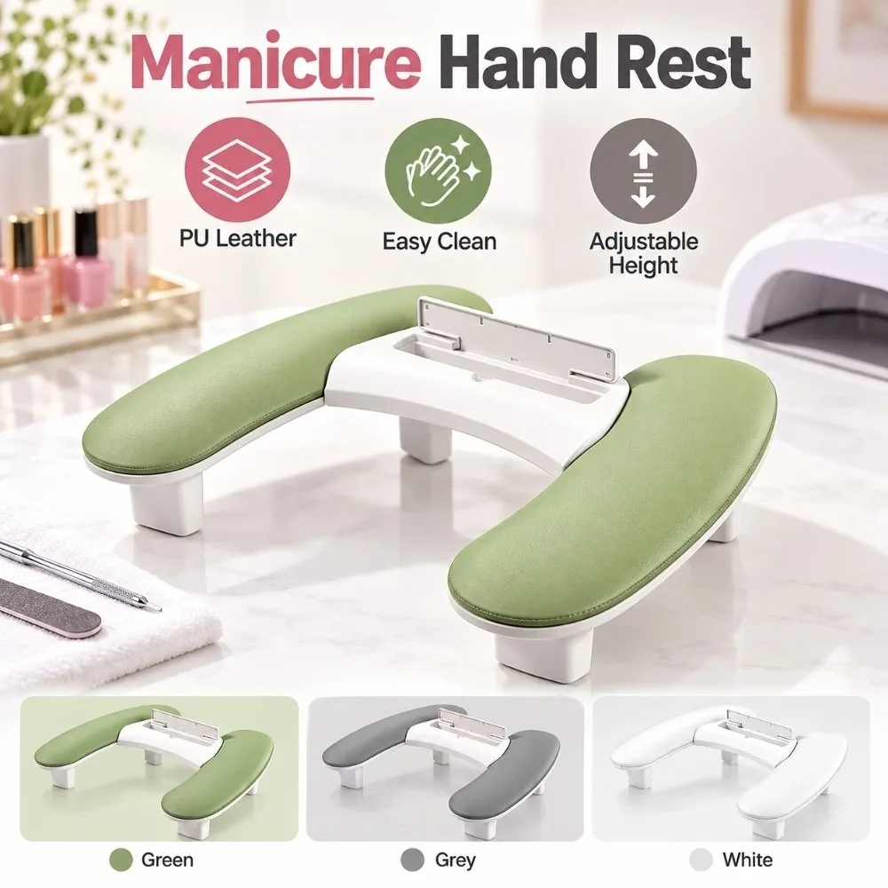 Detachable Manicure Hand Rest Anti-slip Easy Clean Nail Hand Pillow Adjustable Height Multifunctional U-Shaped Hand Rest