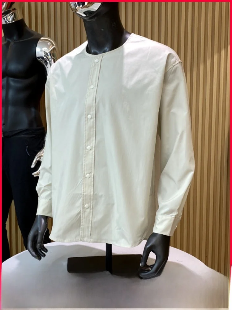 

Casual Sle Men's Long Sve irt Resin Button round Ne Pure Color Spring Autumn Loose Fit Breathable Polyester Fiber