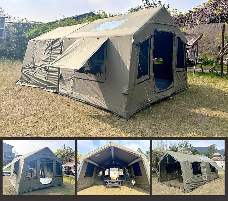 Polyester/cotton Waterproof Air Tent Camping Outdoor  House Glamping 10-12 People Inflatable Tent