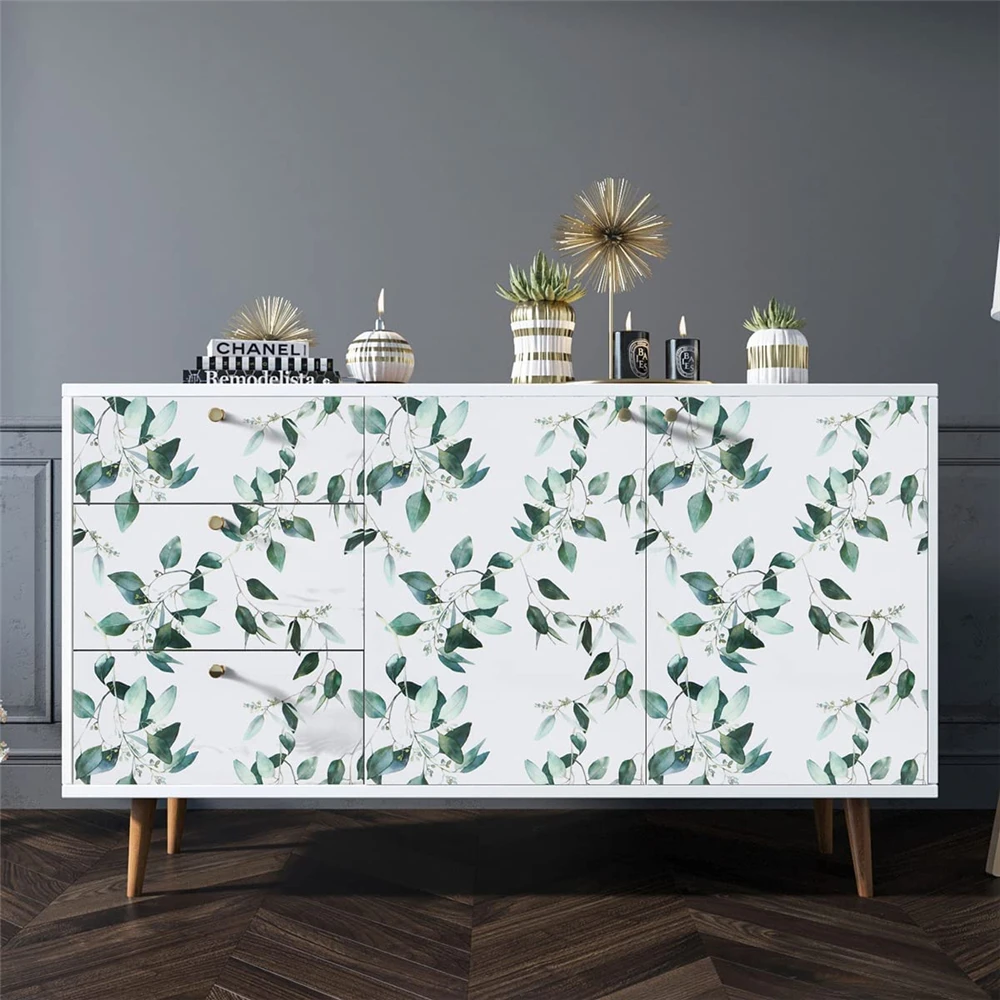 Green Leaf Wallpaper Vinyl  Self Adhesive Contact Paper Removable Waterproof Wallpaper for Furniture Renovation Decor Live Room