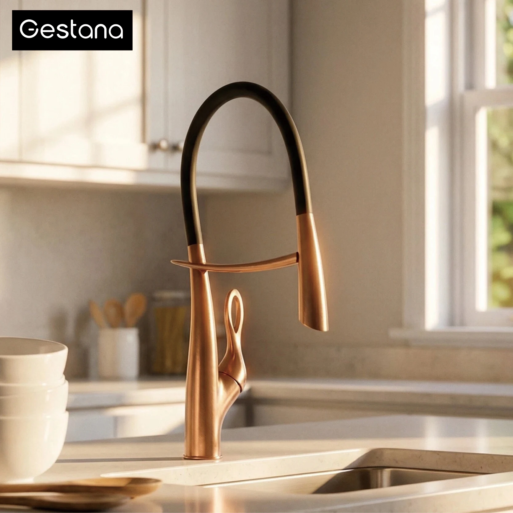Gestan Brass Brushed Gold Kitchen Faucet with Touch Switch Design, Single Handle Ceramic Valve Core, Hot and Cold Water Sink Tap