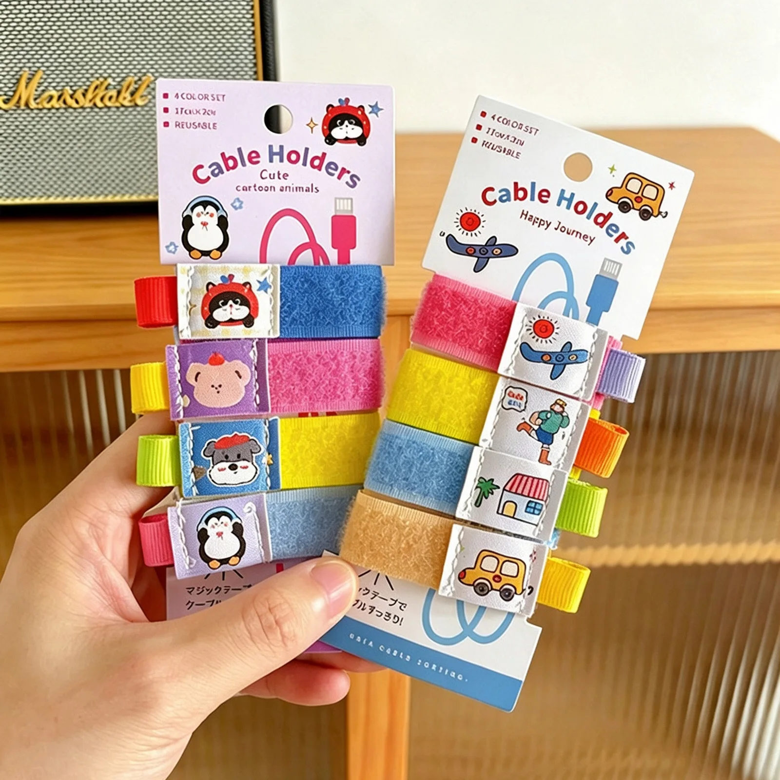 Cute Cartoon Cable Holder Set 8PCS Reusable Wire Organizer Straps Gift for Students Office Desk Accessories