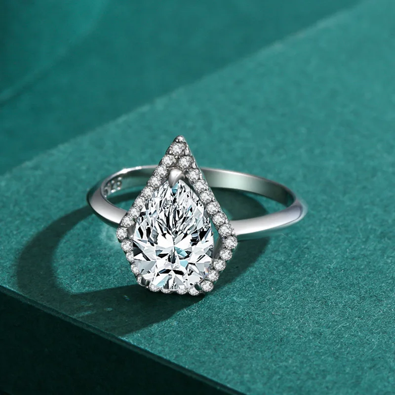 خاتم نسائي فاخر مطلي بالألماس والبلاتينيوم على شكل قطرة S925 من الفضة الإسترليني للهدايا #4