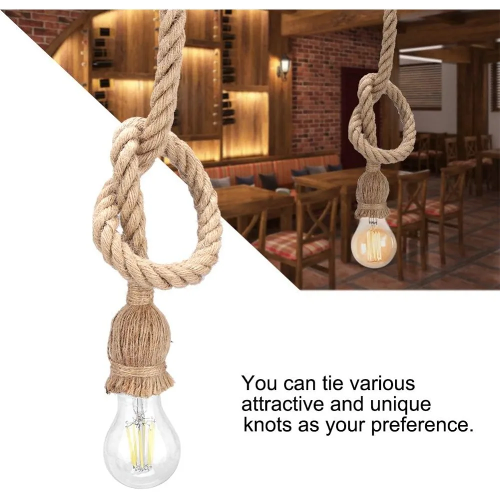 JOYINLED 1/2 heads Rustic Vintage Hemp Rope Pendant Lights – Handcrafted Farmhouse Hanging Light Fixtures 50/100/150/200/250 cm