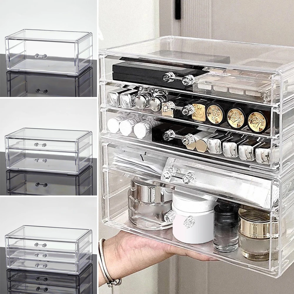Transparent Makeup Storage Box Plastic Large Capacity Desktop Stationery Storage Box Home Office Supplies lipstick Sorting
