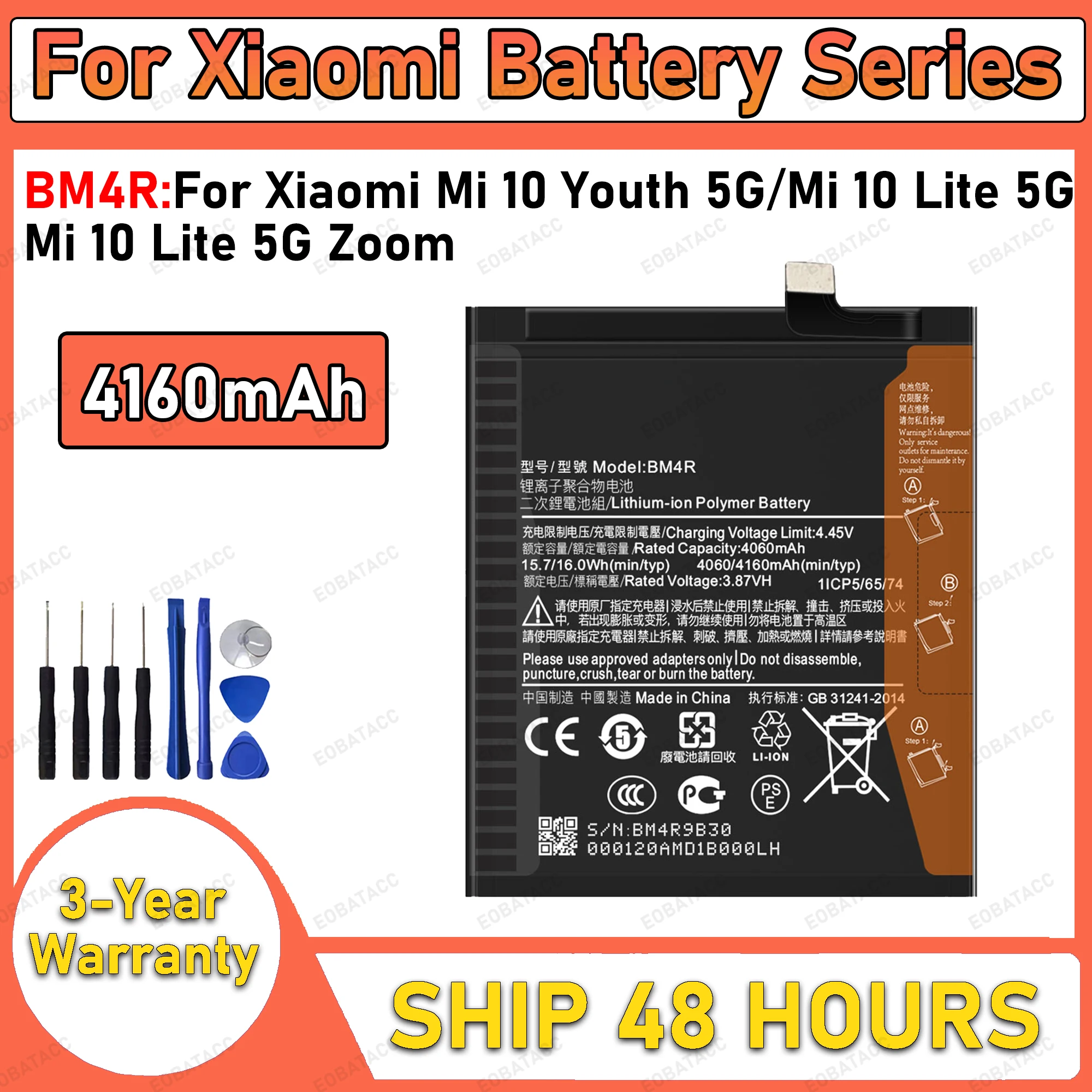 4160mAh 100% New BM4R Battery For Xiaomi Mi 10 Youth 5G/Mi 10 Lite 5G Replacement Bateria+Free Tools