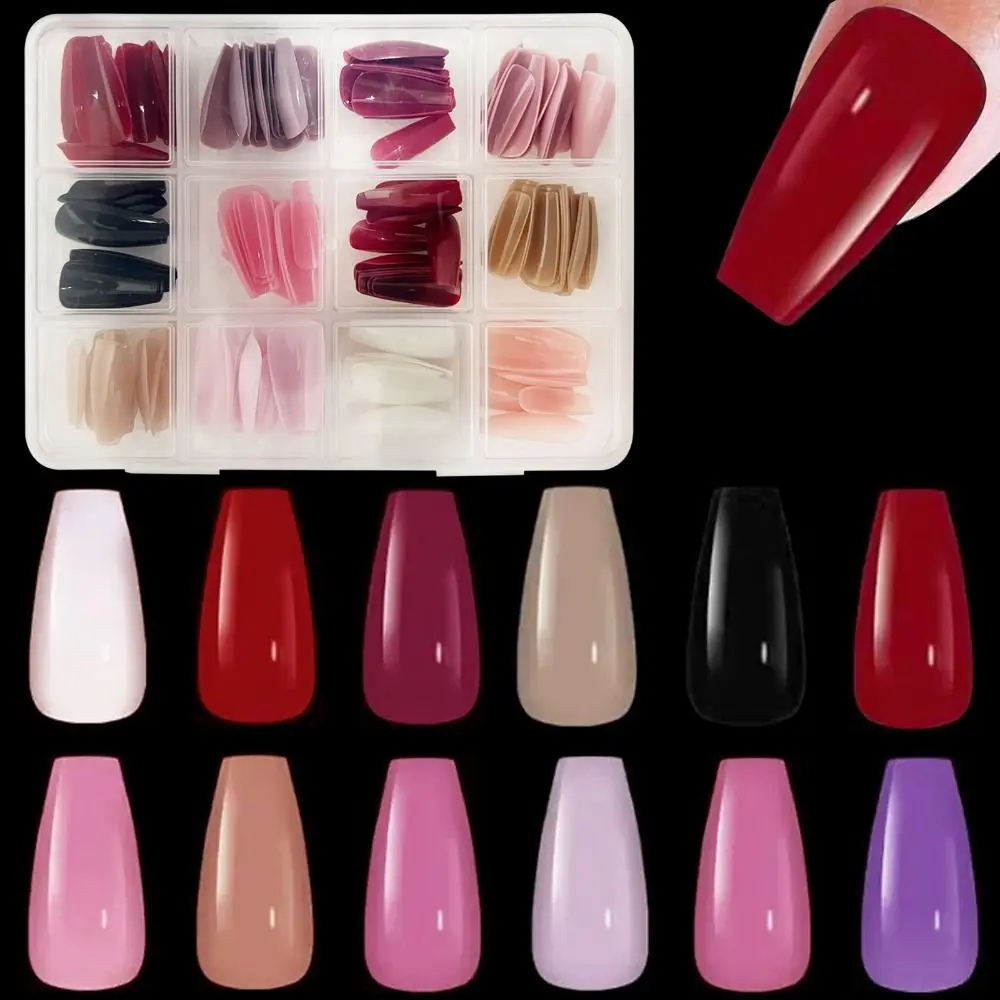 144/288pcs Colorful Fake Nails Medium Ballerina Artificial Press On Nails Solid Colors Glossy Extension Nail Tips DIY Manocure