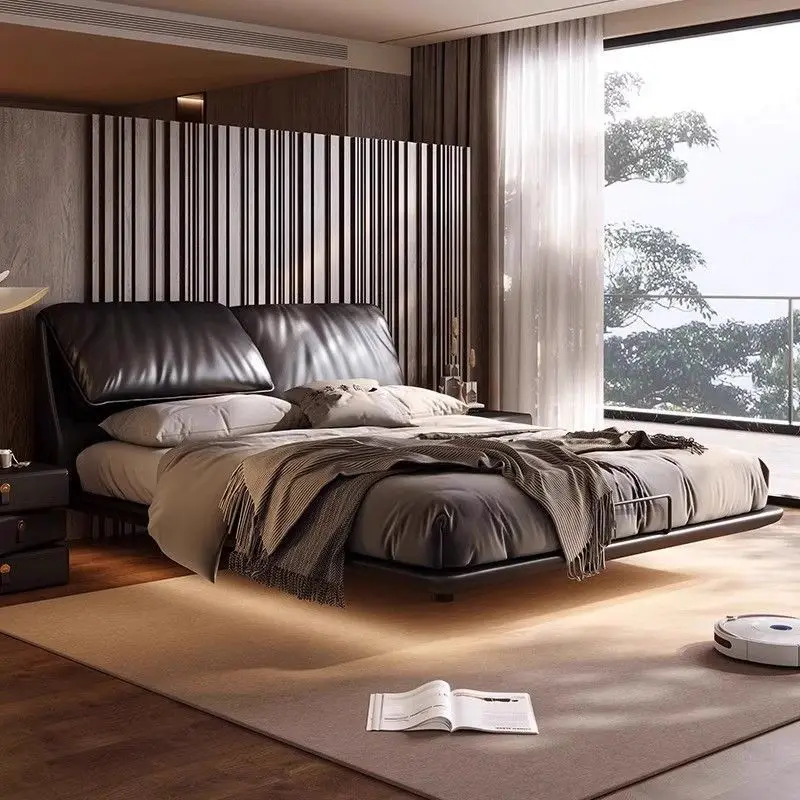 

Italian minimalist high-end double master bedroom suspended simple modern wedding bed soft bag bed