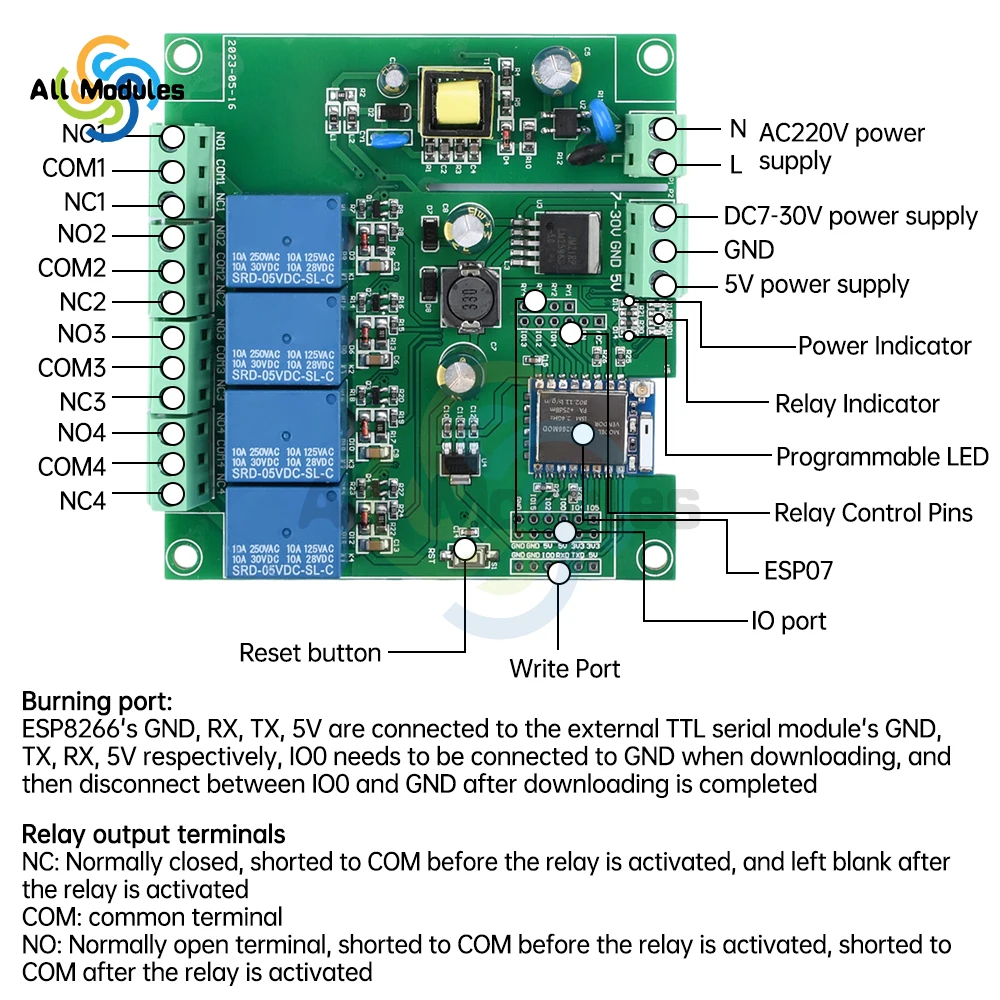 1/2/4/8 ESP-07 WIFI Relay Module Suitable For Secondary Development AC/DC Power Supply Of ESP8266 Development Board