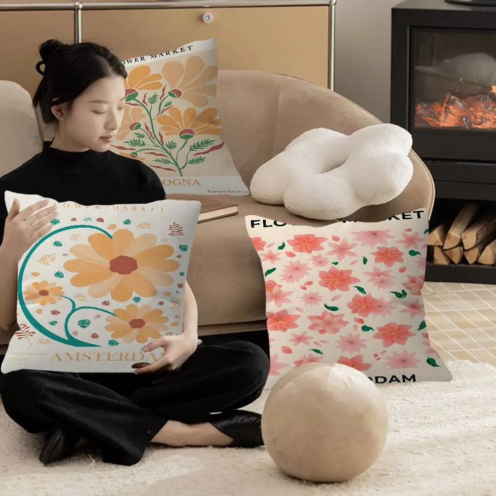Home Office Marketing - Flower Market Aat Office Cushion Pillowcase