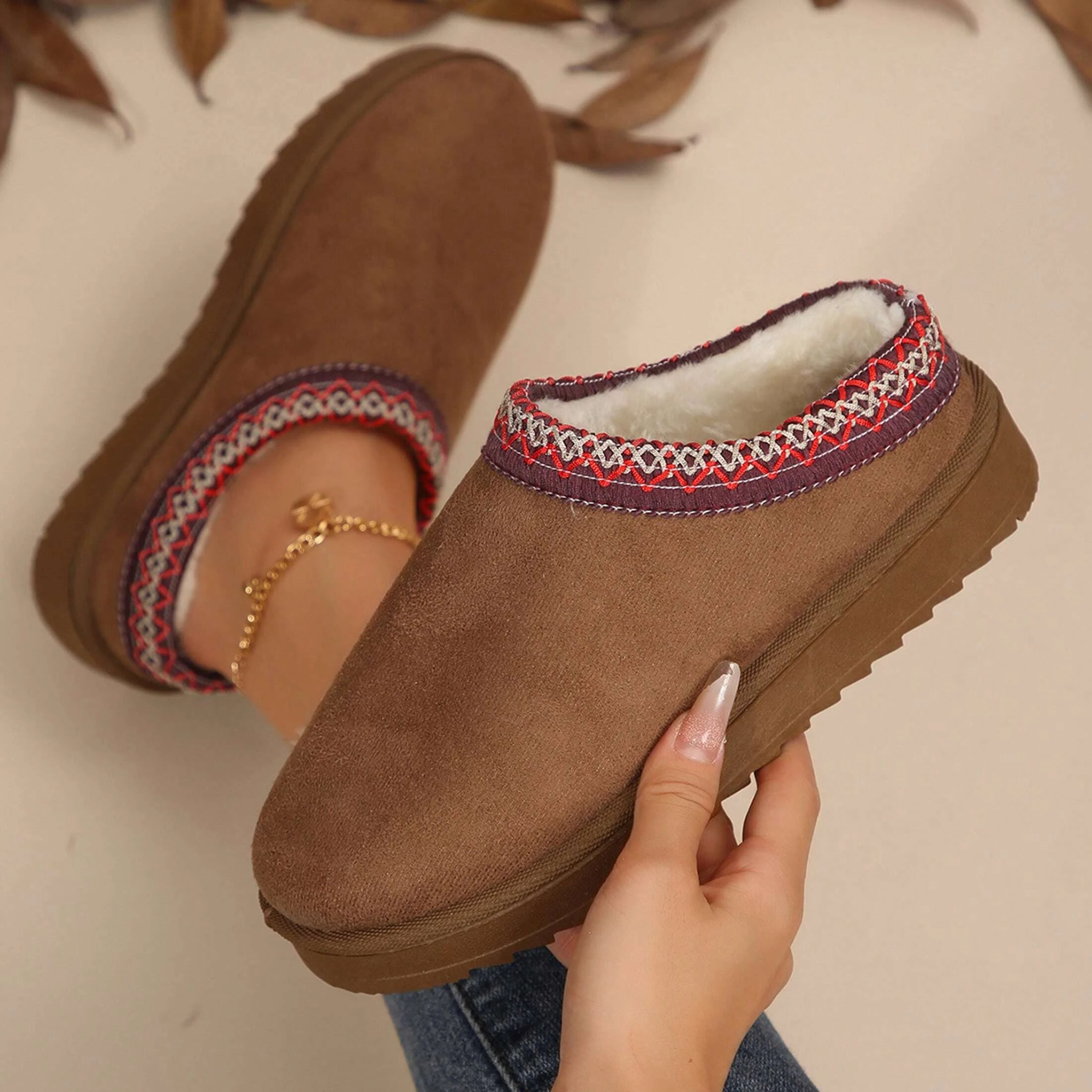 Women's Fur Lined Sandals And Platform Snow Boots - Warm And Durable Shoes For Outdoor Non Slip Comfort, Thickened Flat Soles Wi image 4
