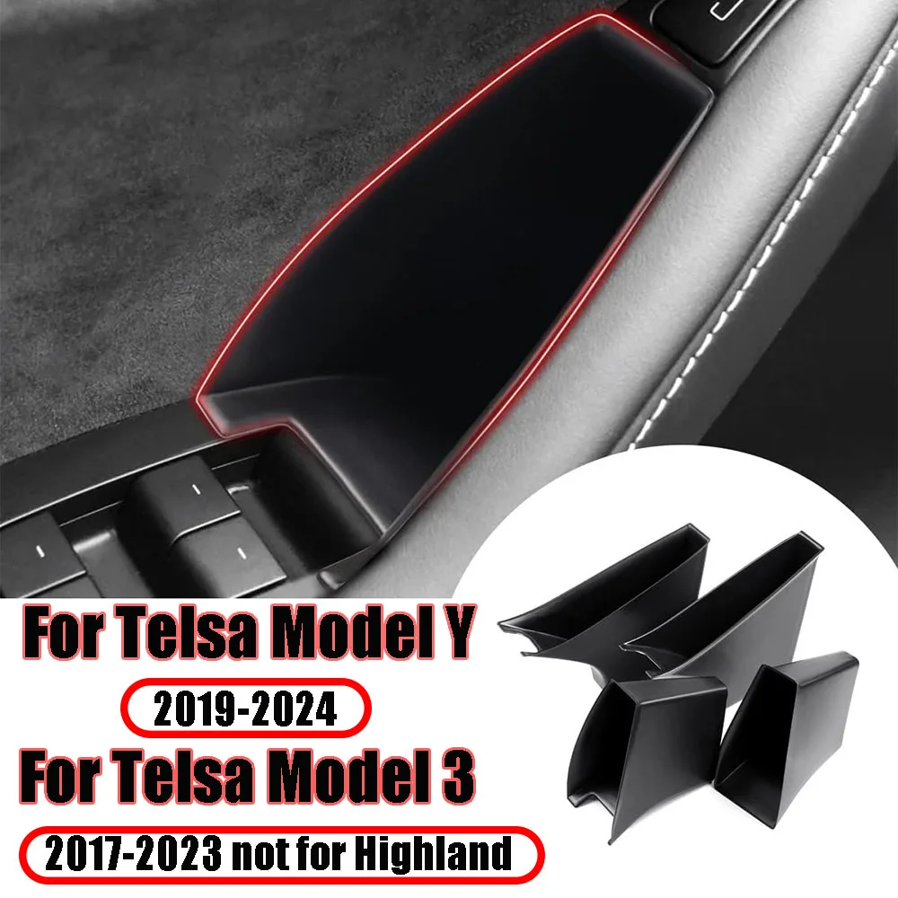 

Door Side Storage Box For Tesla Model Y 2017-2024/ Model 3 2020-2023 Armrest Phone Container Door Organizer Handle Pocket Tray