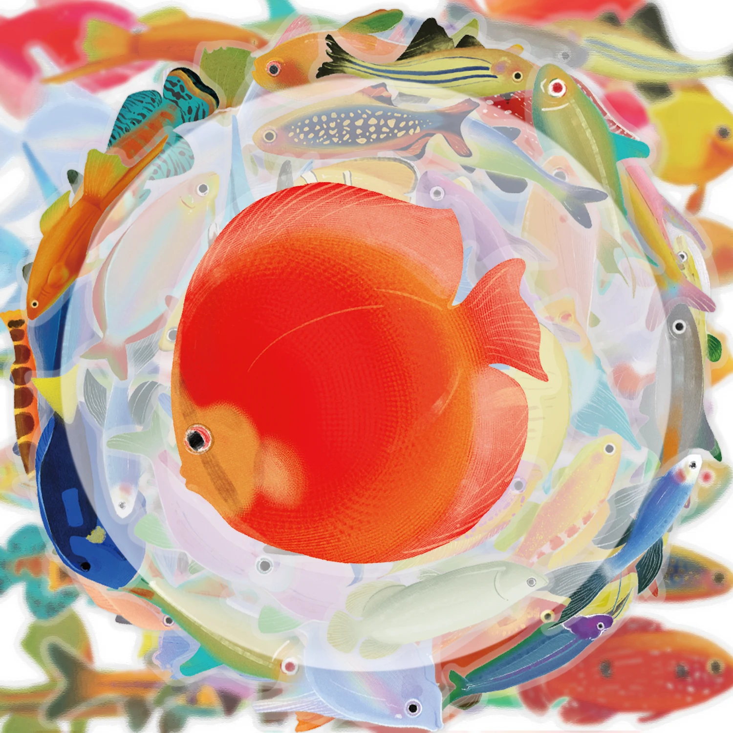 50 Pieces of Marine Animal Series Fish Transparent Stickers, Suitable for Decorating Water Bottles, Laptops, Mobile Phones, Suitcases, Skateboards, Guitars, Gift Boxes, Party Decorations