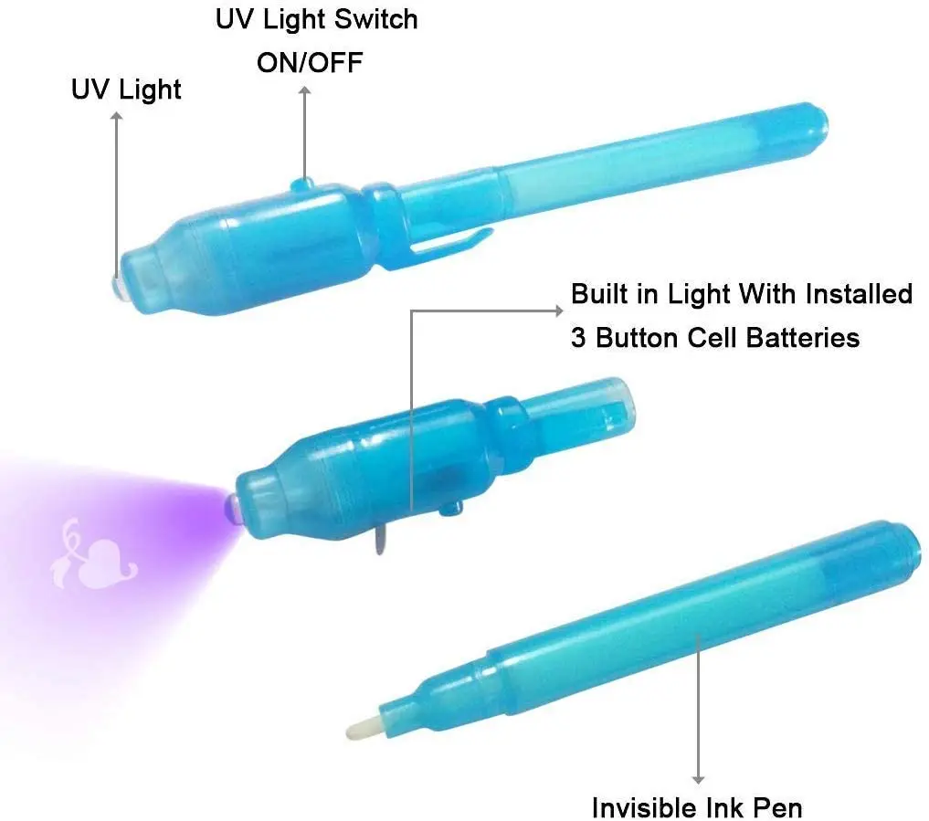 Невидимая чернильная ручка с УФ светильник светом, ручка для секретных сообщений, волшебные невидимые маркеры, милые ручки
