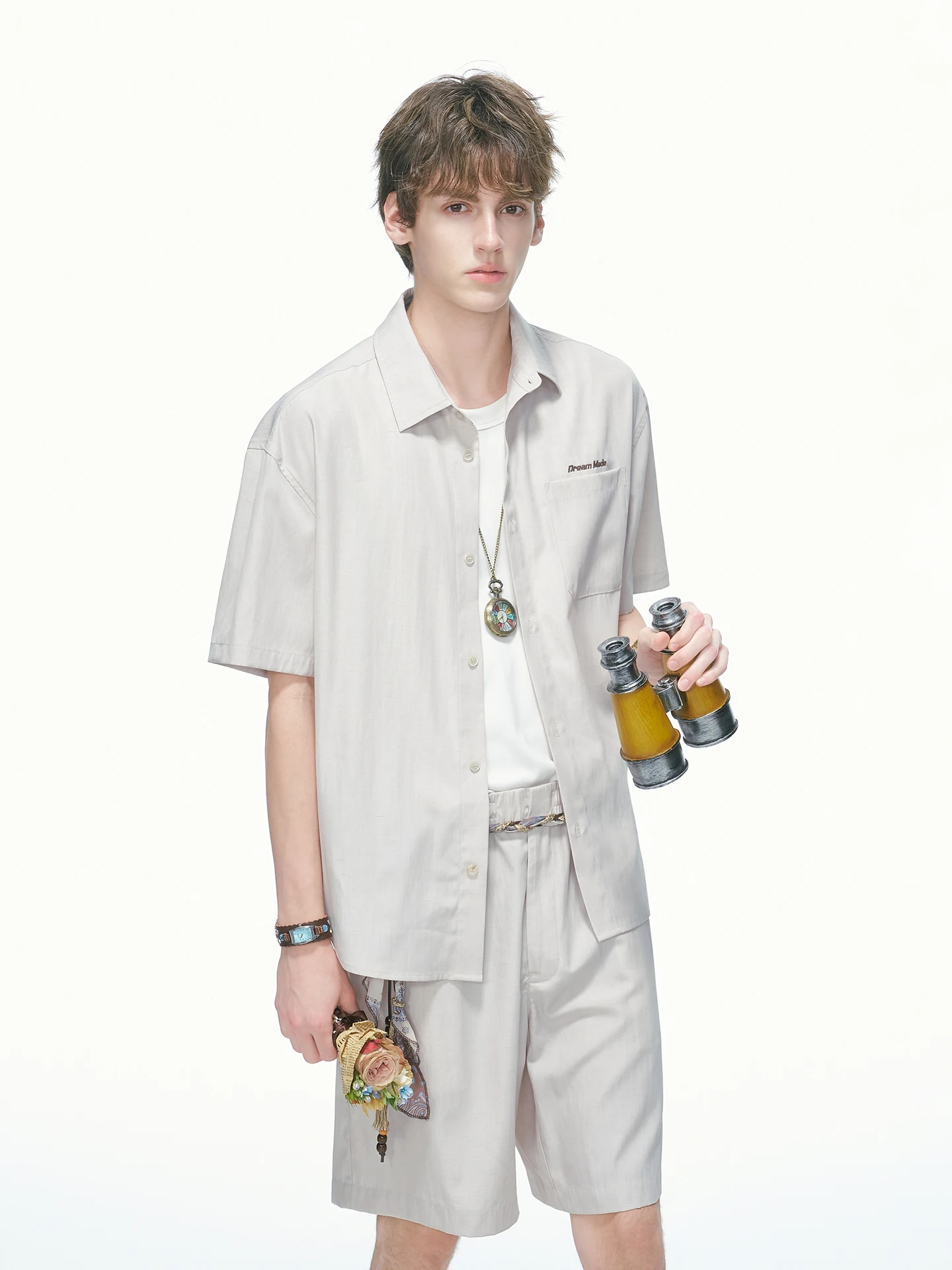 Dream Made Men's Summer Shirt And Shorts Set  Linen Short Sleeve Printed Casual Wear Comfortable Breathable Commute Style