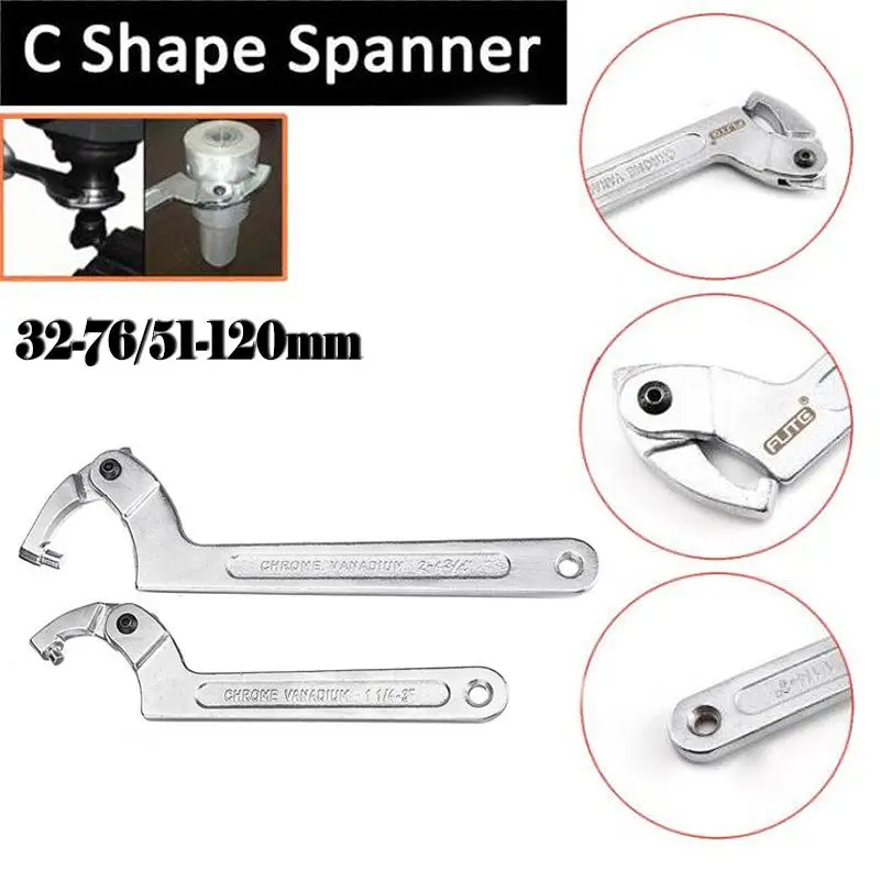 51-120mm and 32-76mm Adjustable Hook Wrench C Spanner Tool Nuts Bolts Hand Tool Multifunction Half Moon Wrench Tool