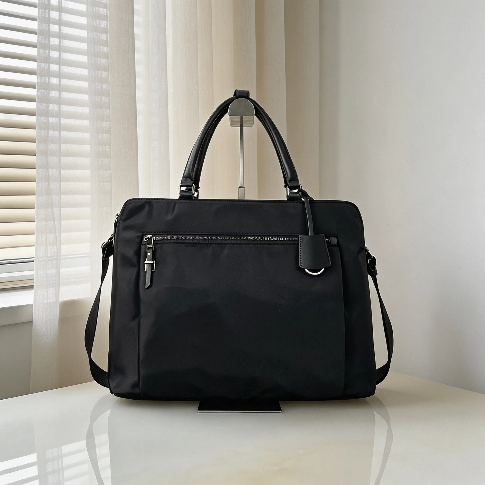 Waterproof Nylon Men Laptop Briefcase, Ultra‑Light Handheld Crossbody Tote Bag for Office Work & Short Travel