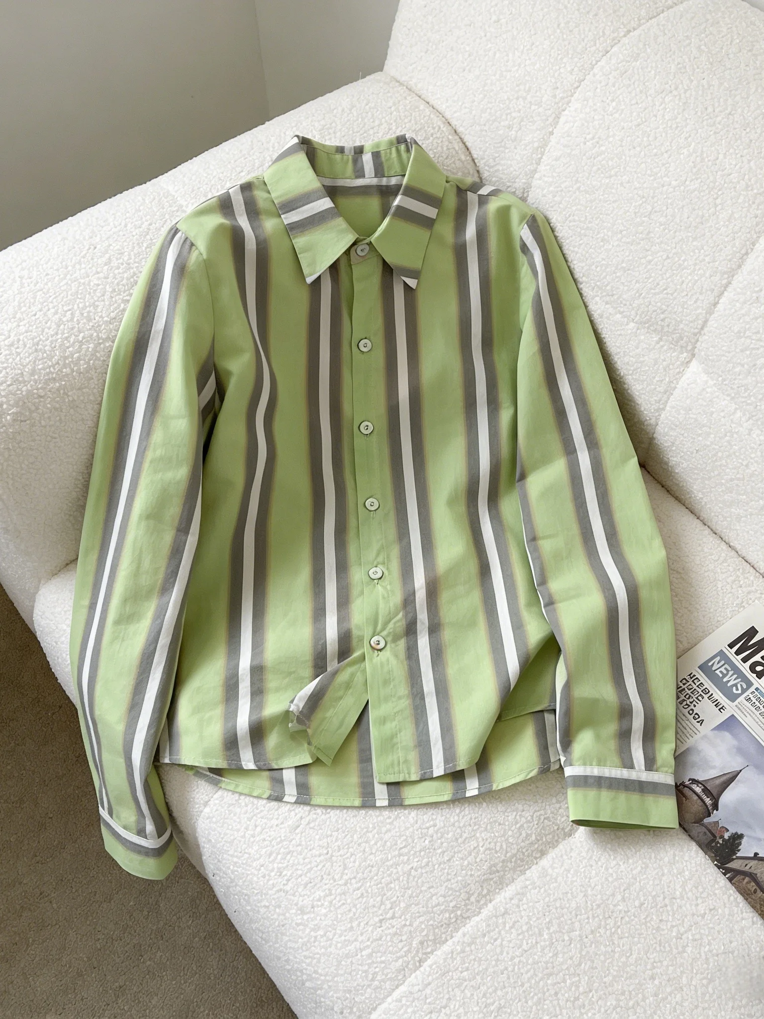 

Spring 2026 Women's Premium Long Sleeve Shirt Large Size Fashionable Striped Breathable Elegant Korean Style Commute Wind