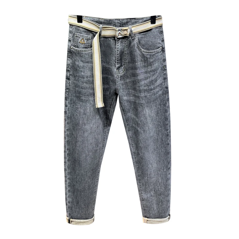 2024 Spring and Summer Thin Jeans Men's Street Fashion Slim Fit Elastic Trend Versatile Youth Cropped Pants