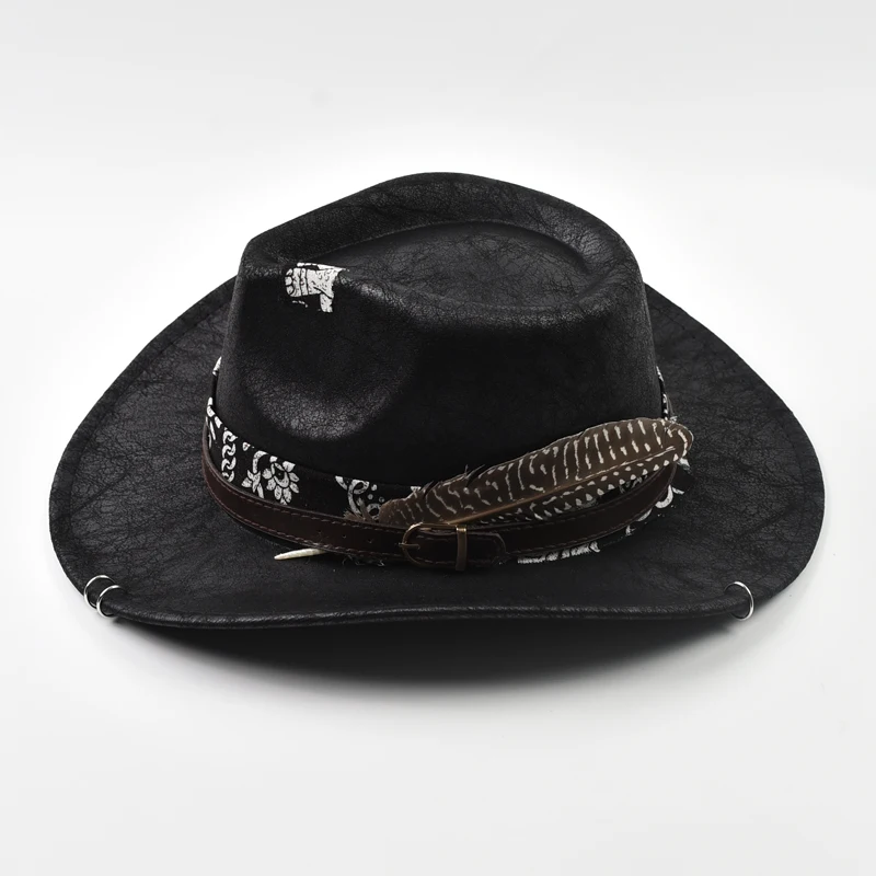 Vintage Kunstleder Western Cowboy Hut für Männer handgemachte Gentleman Jazz Hüte Panama Cowgirl Hut Sombrero Hombre – Detail 5