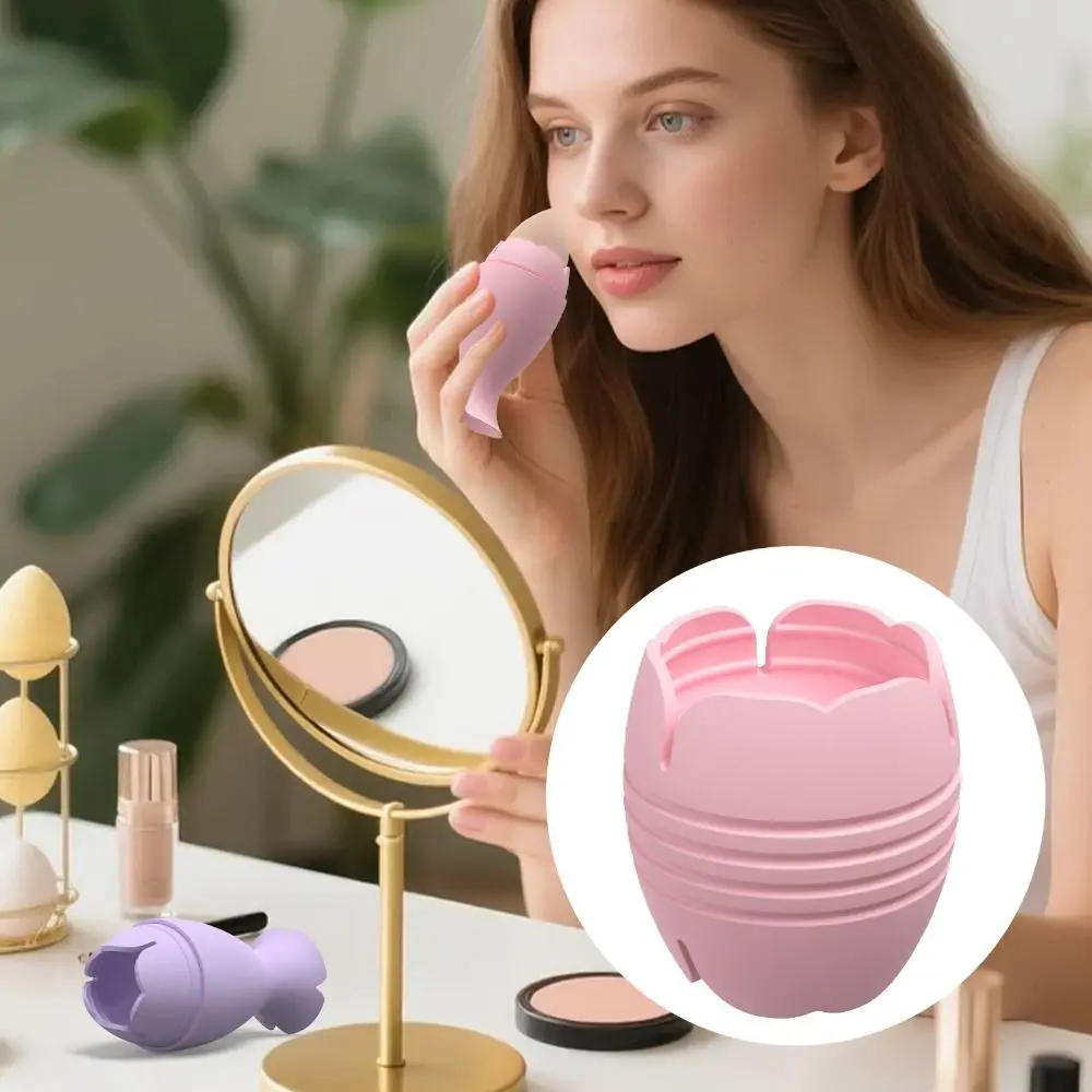 New Silicone Makeup Sponge Holder Multi-Hole Eco-Friendly Makeup Sponge Case Pink/ Blue/ Brown Beauty Eggs Storage Case Cosmetic