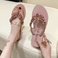 Summer New Small Tail Rhinestone Flip-Flops Women's Outdoor Korean Style Casual Flip-Flop Beach Sandals Flat Bottom - Image 2