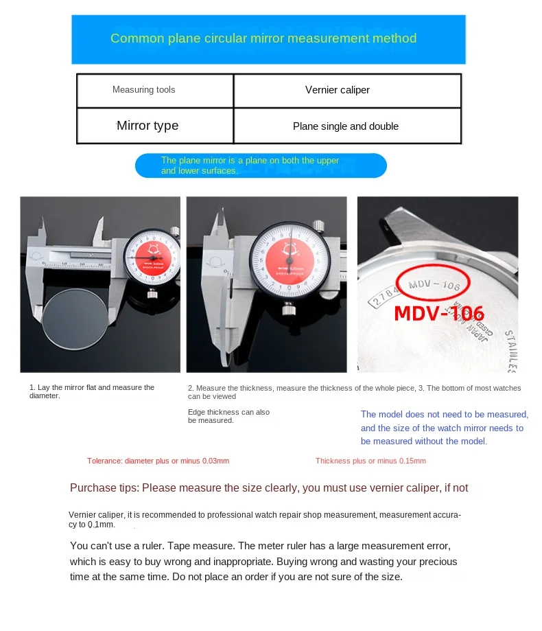 MDV-106 Beschichtetes Saphirglas-Mod-Kit für Casio Duro MDV106 MDV107 Flaches Doppelkuppelglas Uhrenglas mit wasserdichter Dichtung – Detail 3