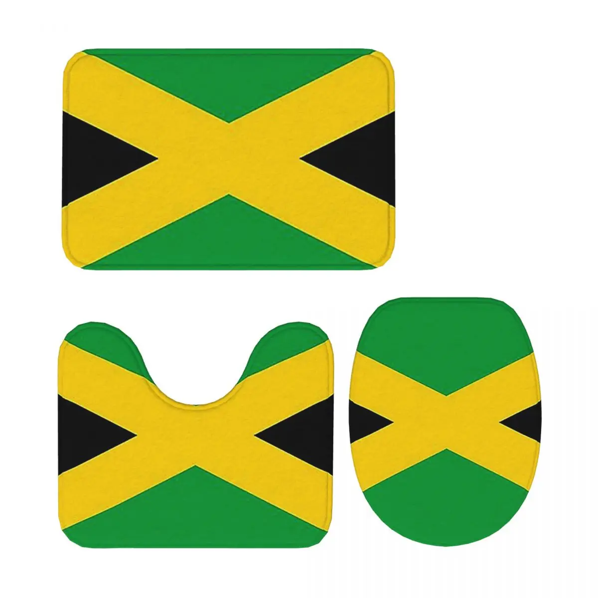 

Flag Of Jamaica Jamaican Flag 3 Pcs Bath Mat Bathroom Set Toilet Lid Cover Home Decor Non-Slip Carpet Floor Rug