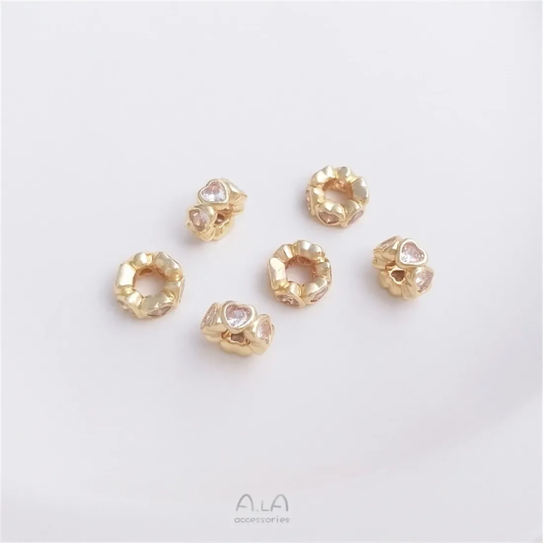 14K مطلية بالذهب الخوخ القلب الزركون فصل حبة الدائري على شكل قلب من خلال ثقب يدويا سوار قلادة مجوهرات Accessori #1