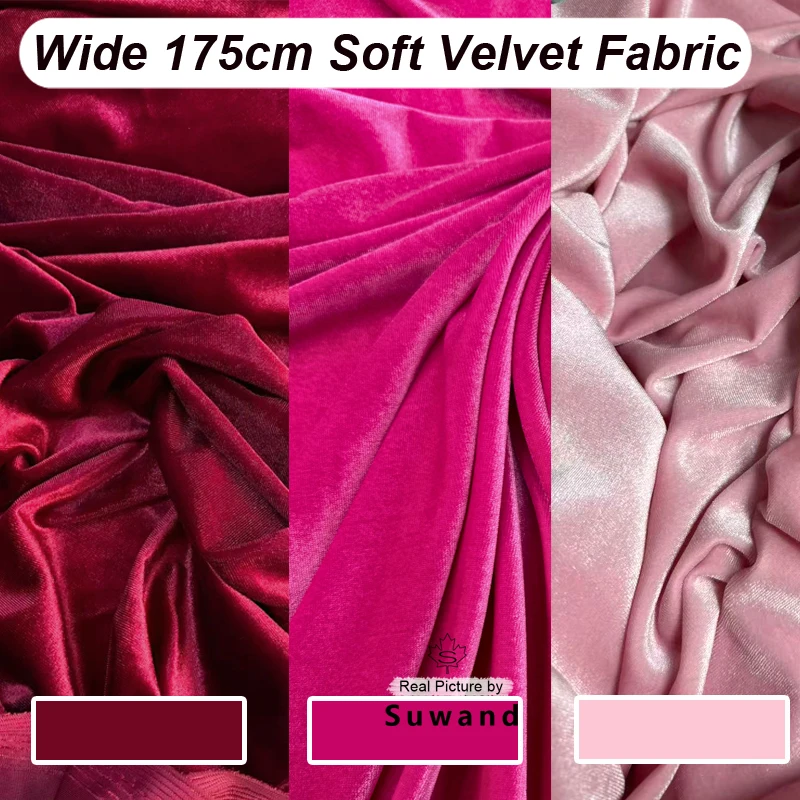 

Wide 175cm Pink Burgundy Red Fuchsia Velvet Fabric Soft Backdrops Wedding Party Decoration Curtains DIY Maritel Real Pictures