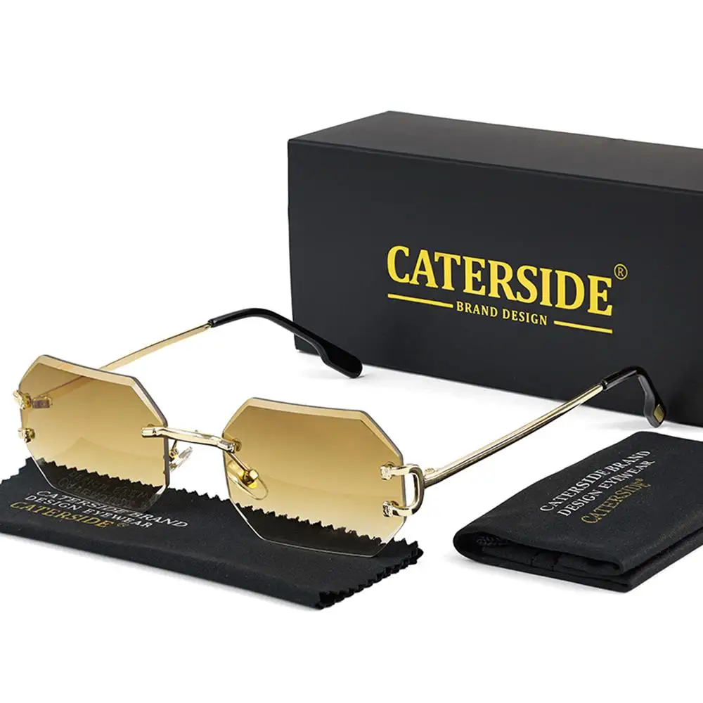CATERSIDE Herren-Sonnenbrille ohne Rahmen, hochwertige polygonale Sonnenbrille aus Metall, Damen-Sonnenbrille für Outdoor-Reisen, Strand, Sommer, UV400 – Detail 30