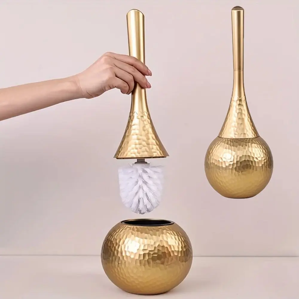 Hot Golden High-end Cleaning Brush Long Handle with Base Holder Toilet Brush Non-Scratch Household Bathroom Brush