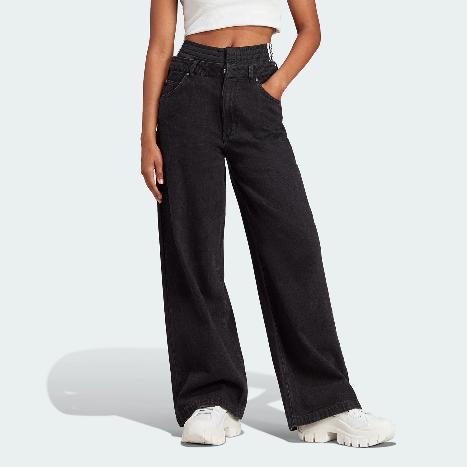 

Adidas Official Three Stripes Women's Loose Casual Denim Sports Pants IJ8348