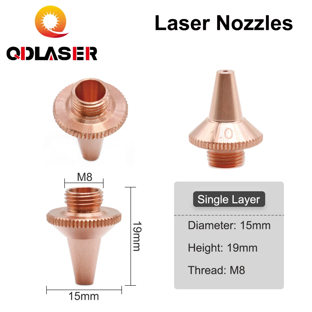 QDLASER 3D Single & Double Layer Laser Nozzle M8 Dia.15mm Height 19mm 3D Cutting Nozzle For Raytools 3D BT240S BM109