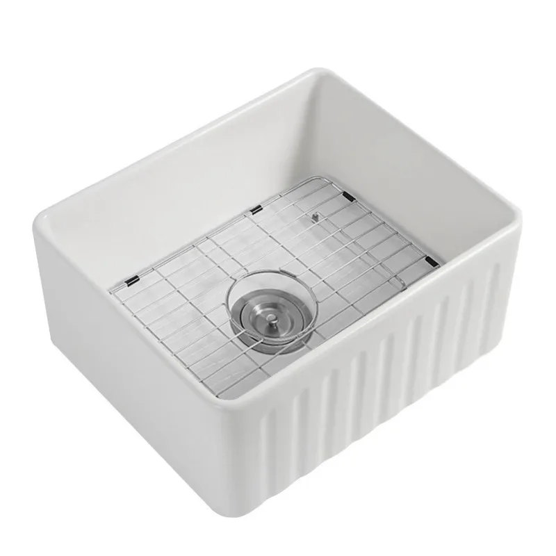 #American ceramic sink single tank under the counter basin outlet kitchen household embedded small sink integrated vegetable