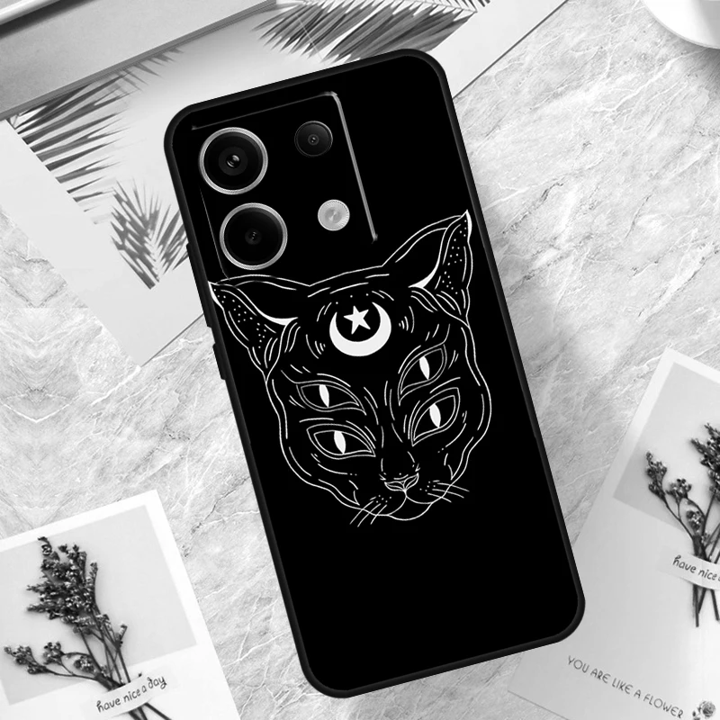 Moon Tarot Witch Cat Case For Redmi Note 13 Pro Plus 12 11 10 9 Pro 9S 10S 11S 12S 10A 9C 10C 12C 13C Back Cover