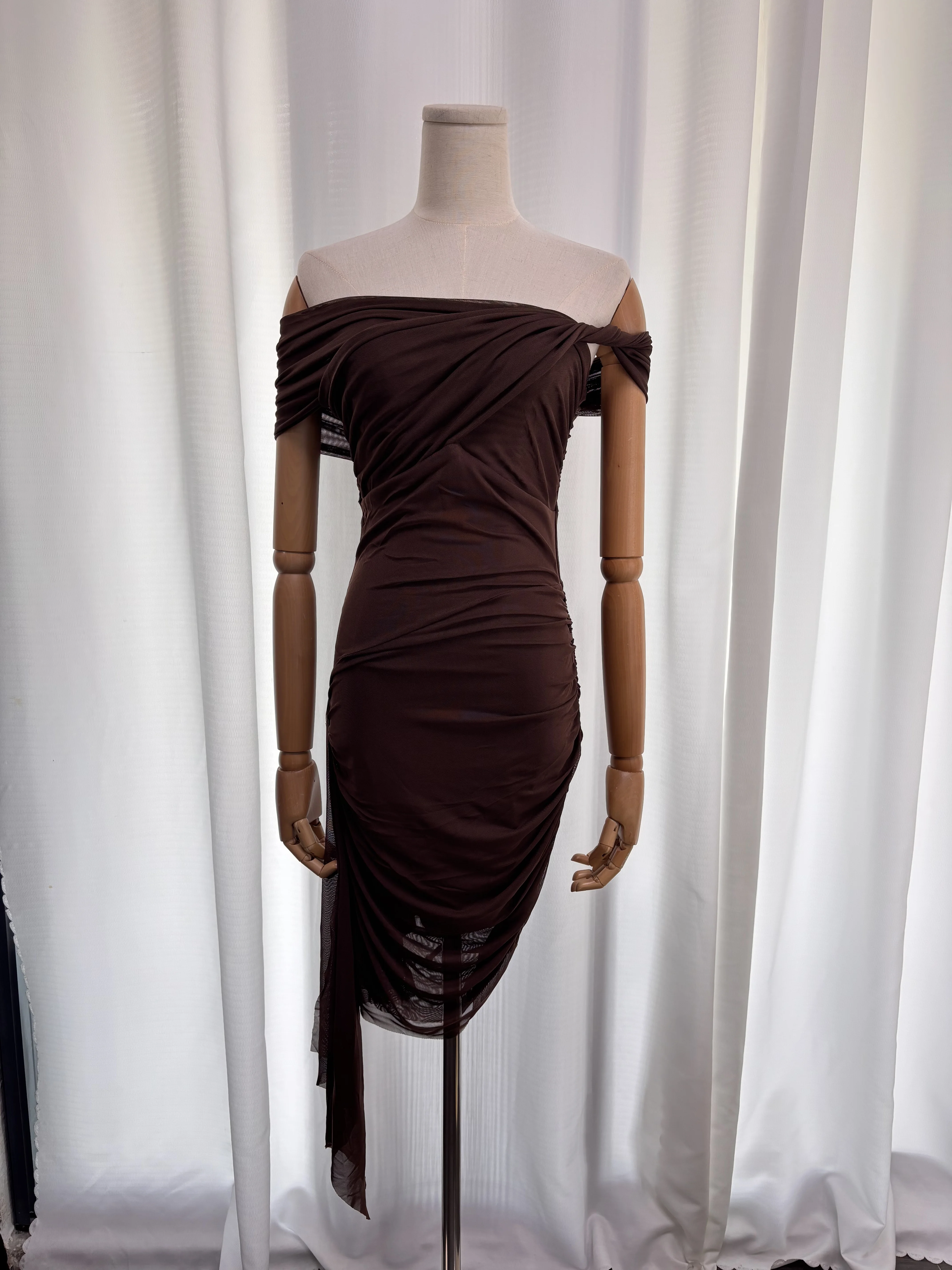 Real Shot Women Sexy One Shoulder Mesh Mini Dress Asymmetrical Streamer Ruched Bodycon Dress Night Club Party Evening Short Dres - view 4