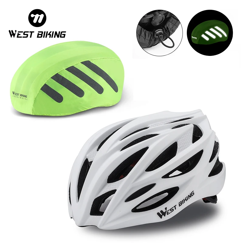 WEST BIKING Bicycle Helmet Lightweight Hollow Cycling Helmet Fit 54-62cm Safety Cap MTB Road E-Bike Helmet With Rain Cover