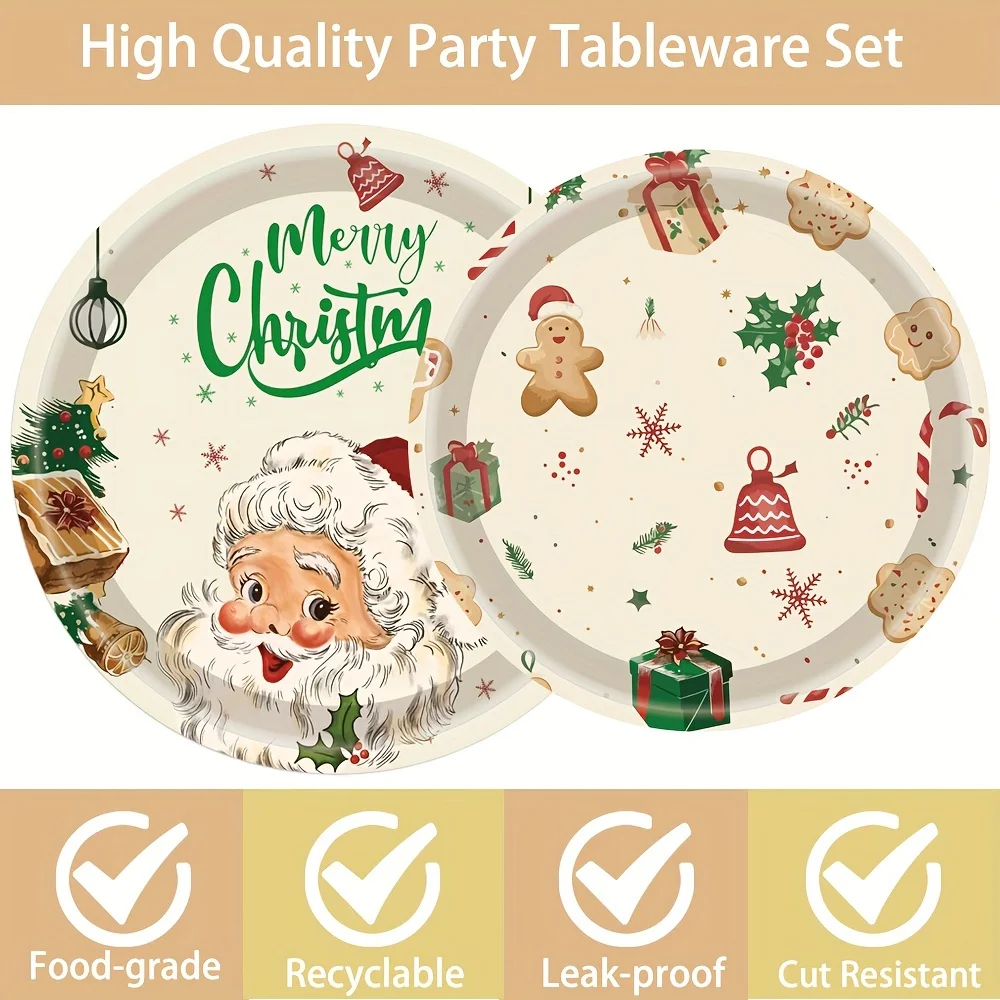 40Pcs Christmas Party Supplies Santa Claus House Tableware Disposable Dinnerware Set 20Pcs Paper Plate 20Pcs Dinner Napkin for X