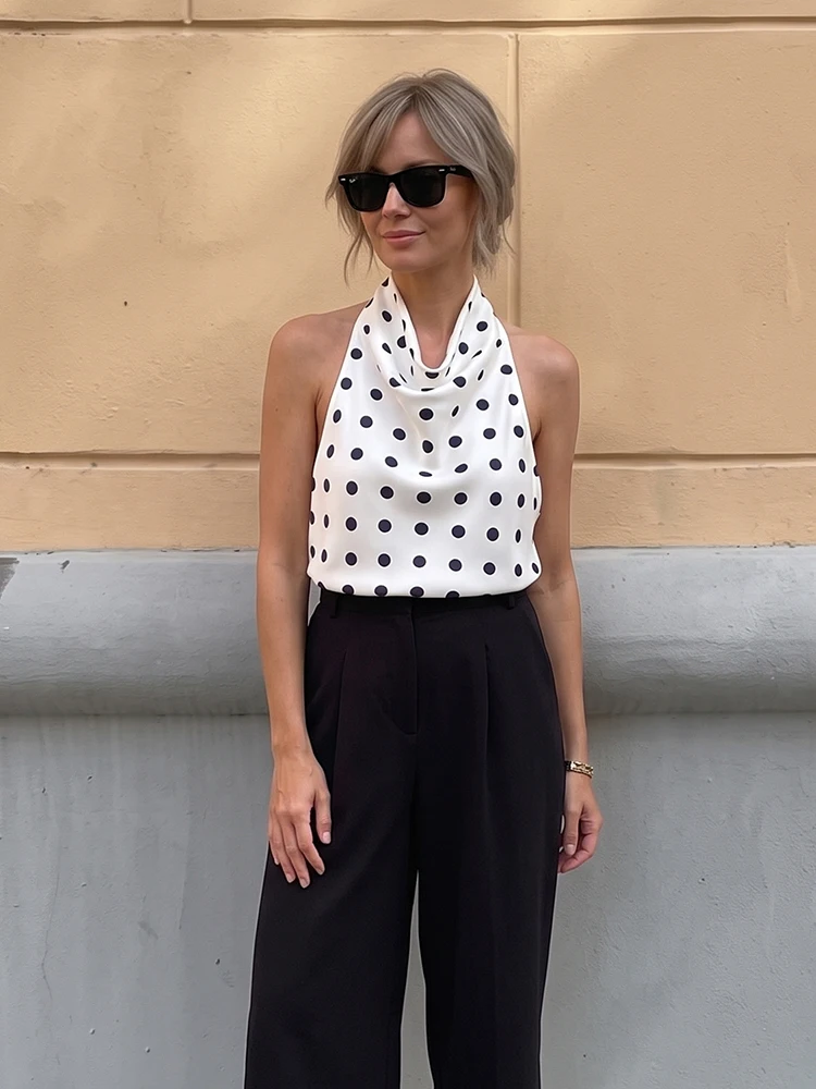 HH Minimalist Silky Satin Halter Layering Top Cowl Draped Neck Back Cutout Sleeveless Camisole Summer Office Vacation Casual Wea
