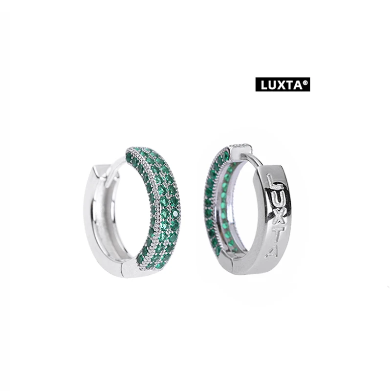 Luxta Original S925 Silver Green Men's Hip Hop Pure Silver Earrings Women's High-End Feelings Micro-Set Green Diamond Studs