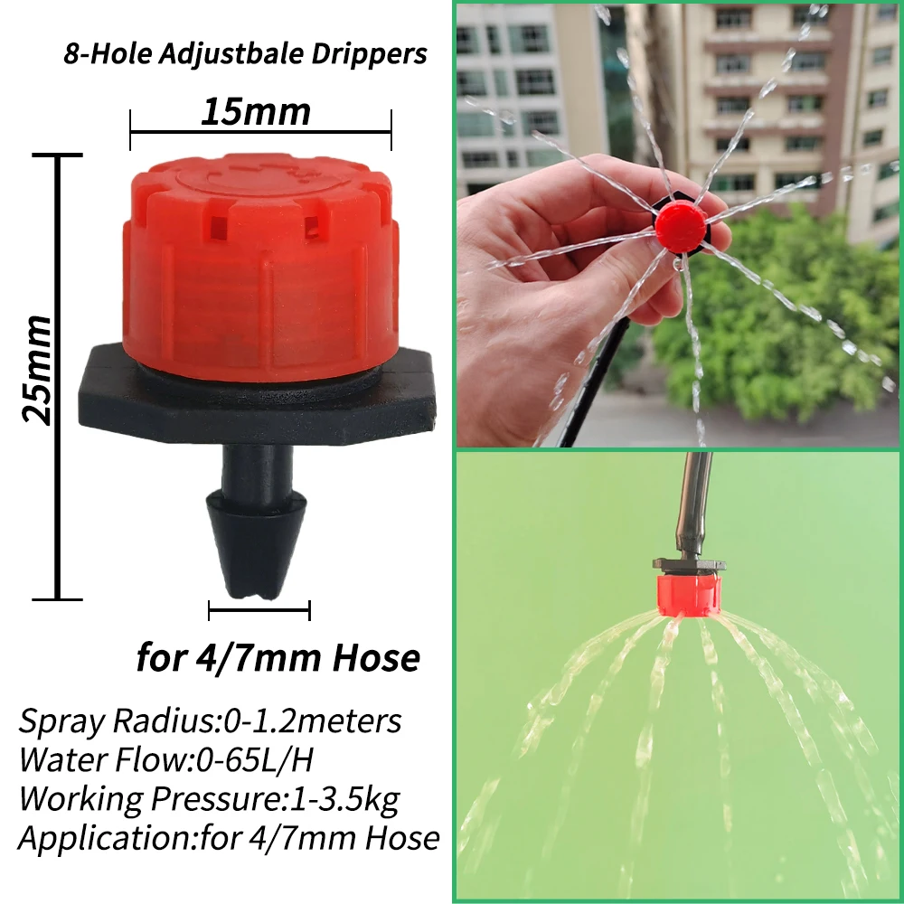 50Pcs  Adjustable 4/7mm Micro Nozzles  for Flower Beds Vegetable Irrigation Dripper Emitter Watering Sprinkler Anti-Clogging