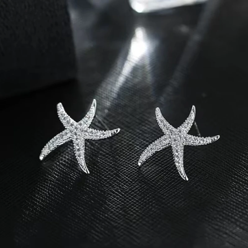 New Hot Fashion 925 Sterling Silver Crystal starfish Earrings for Women Girls Gift Fashion Statement Jewelry 2018
