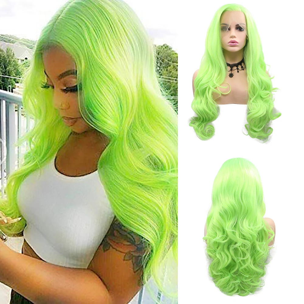 

Sylvia Synthetic Lace Frontal Wig Long Wavy Hair Fluorescent/Neon Green Wigs for Women Natural Hairline Heat Resistant Fiber wig